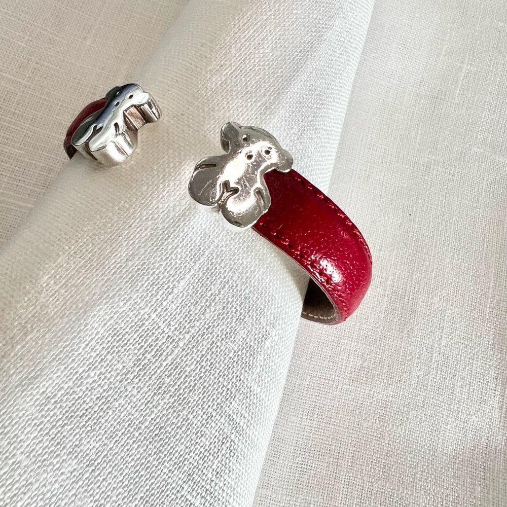 Tous Red leather bracelet with silver bears
